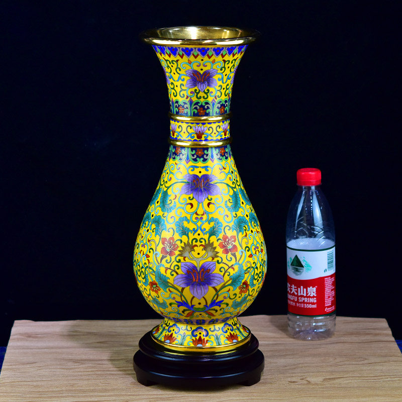 北京景泰蓝15寸钢花瓶中式家装客厅摆件纯手工铜胎掐丝珐琅收藏品