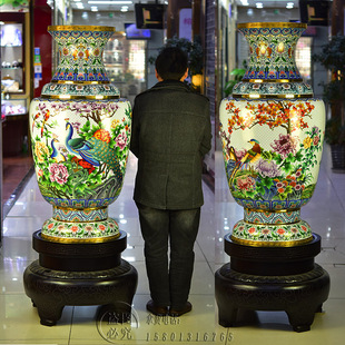 北京珐琅景泰蓝50寸六线落地大花瓶总高1.8米别墅会议室客厅摆件