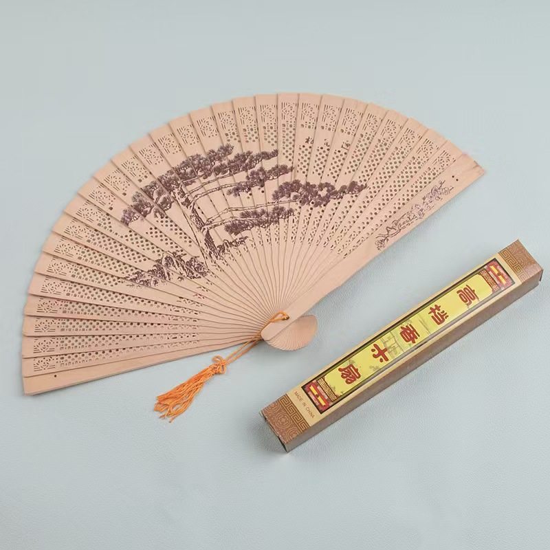 香木扇子8寸雕刻木扇双面花纹