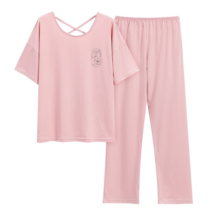 【悠悠粉絲專享】莫代爾睡衣女夏季短袖長(zhǎng)褲薄款休閑簡(jiǎn)約家居服