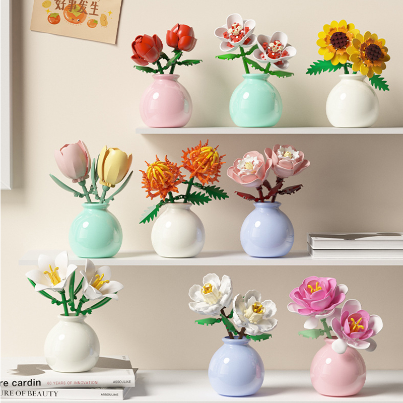 拼装积木花百合玫瑰向日葵康乃馨女孩儿童花束适用于乐高拼图玩具