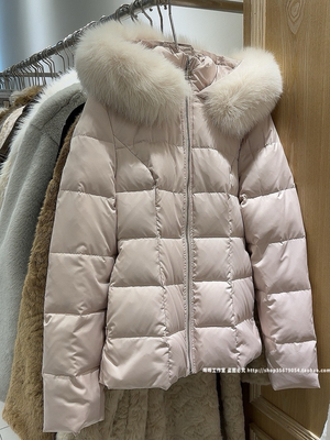 90白鸭绒羽绒服女冬季韩系气质收腰真狐狸毛领短款连帽外套上衣女