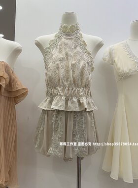2026夏季新款法式高级重工立体花朵带钻挂脖上衣背心