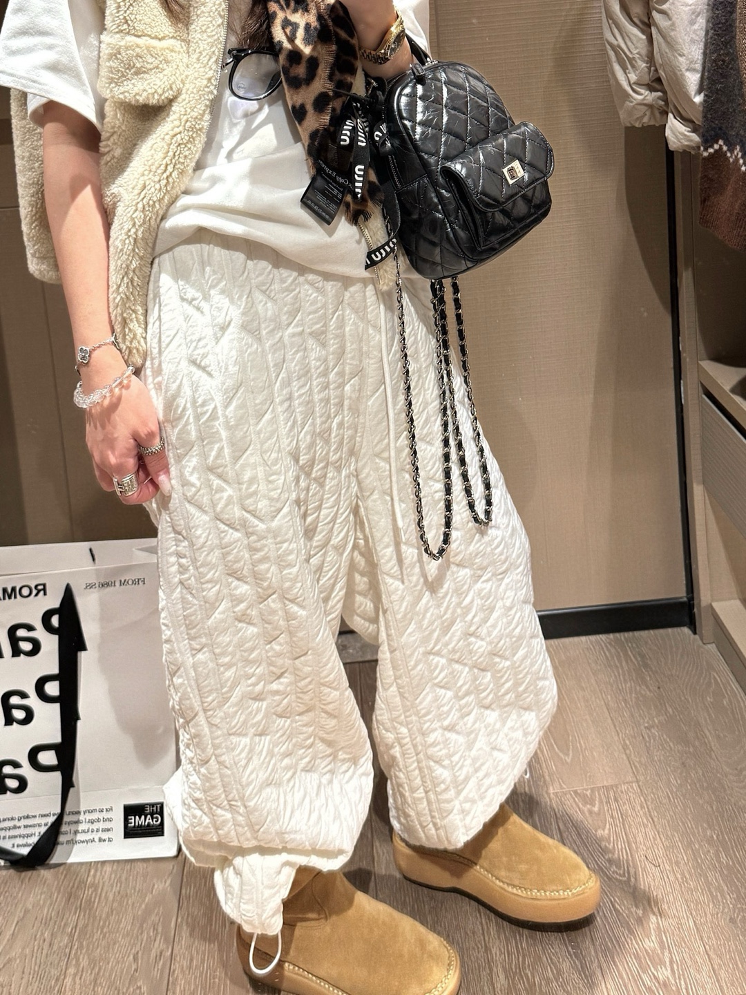 2025新款女装秋冬韩版宽松显瘦菱格棉裤女短款小个子休闲裤女裤子