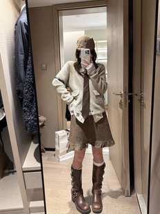 2025新款女装韩桃皮绒条纹衬衫女冬季宽松叠穿加厚上衣（送领带）