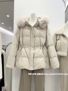 【莫斯科的冬】2025冬新款狐狸大毛领白鸭绒收腰羽绒服女抽绳外套