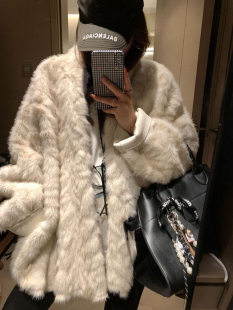 环保水貂毛毛皮草外套女慵懒风宽松保暖加厚皮毛一体大衣冬款女潮