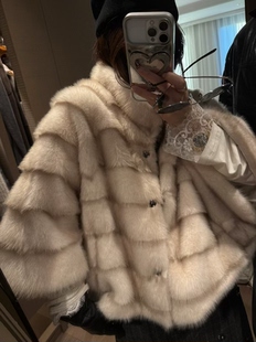 2026秋冬新款女装仿水貂毛皮草外套女短款连帽环保皮草毛毛外套女