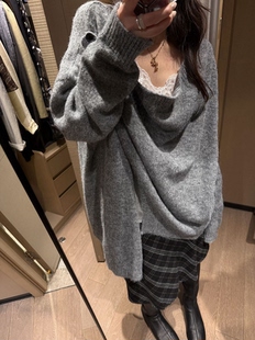 26秋季新款女装韩版宽松休闲显瘦简约复古不规则纽扣针织衫毛衣女