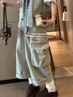 潮流九分裤 高腰工装 宽松显瘦百搭休闲裤 女2026新款 大口袋阔腿裤