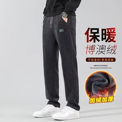 加绒加厚束脚裤男士秋冬季工装运动裤潮牌保暖直筒长裤灯芯绒卫裤