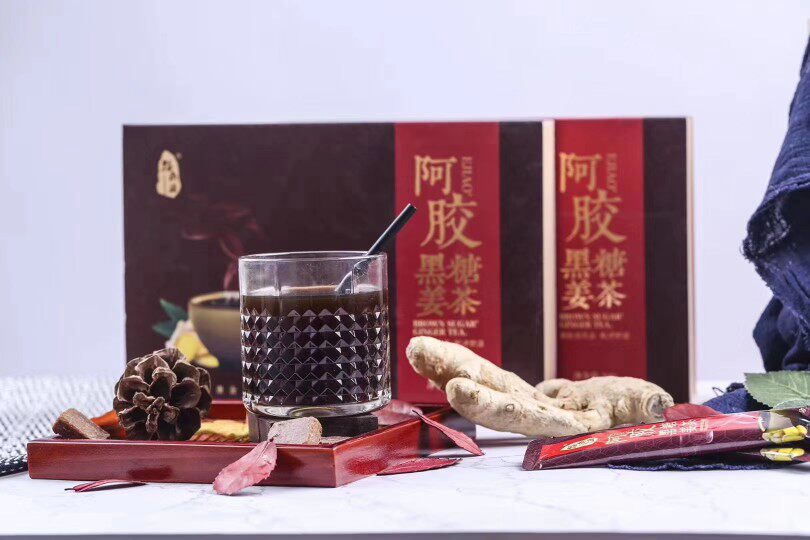 福尚康阿胶黑糖姜茶红糖水生姜汤汁独立小包装冲饮送女友东阿240g