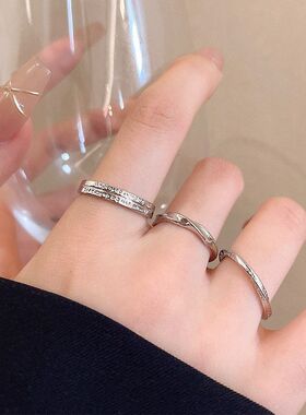 网红食指风手饰ins百搭气质女素圈戒指个性冷淡简约戒尾戒三件套