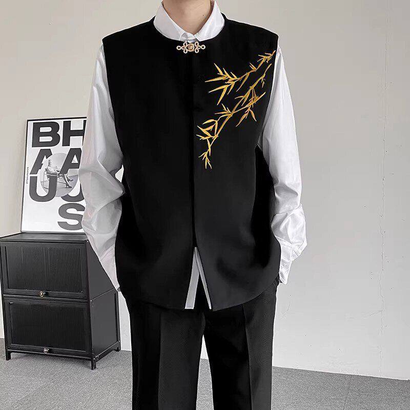 订婚高级感马甲新中式礼服立领男中国风结婚唐装金竹刺绣盘扣男装