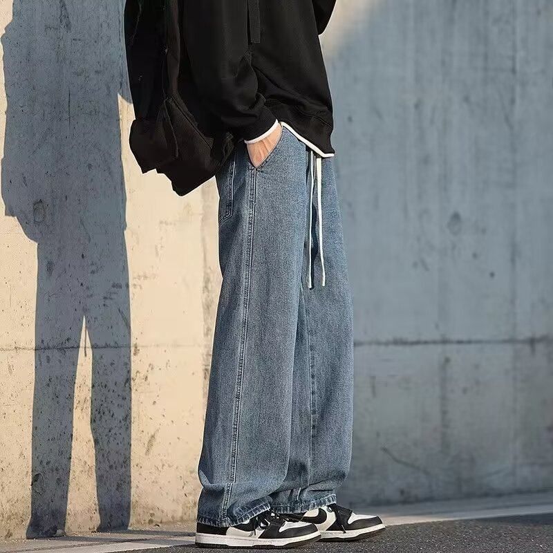 垂感新款阔腿裤休闲黑色直筒裤纯色宽松牛仔裤跨境男春秋季男生子