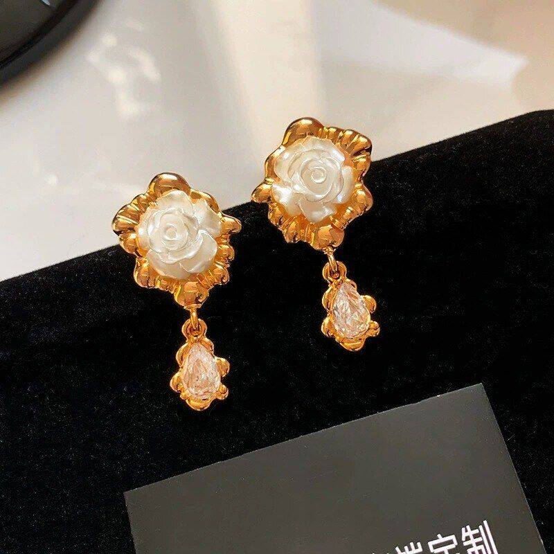 女耳饰银针山茶花高级感白色香风