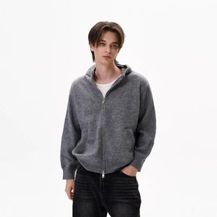 休闲男工厂针织开衫 女连帽慵懒秋冬简约上衣宽松风毛衣外套百搭