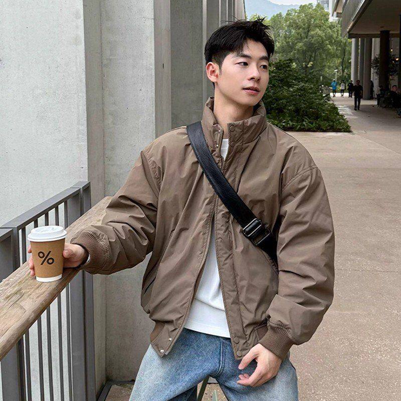 夹克棕色棉服立领风短款冬季高智感轻熟男款外套简约保暖轻薄棉衣