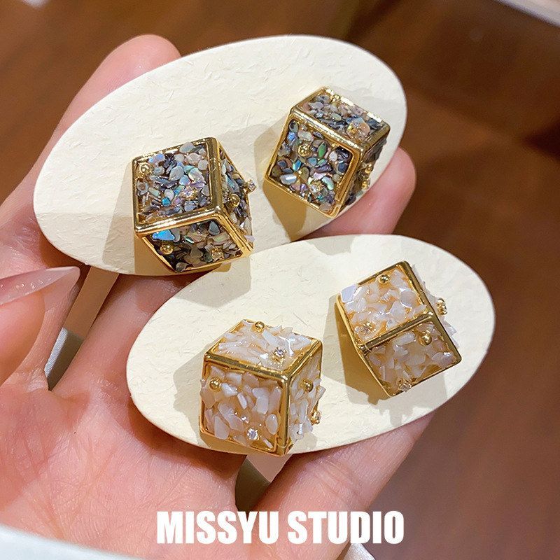 耳环霁色银针百搭镶钻耳饰方糖