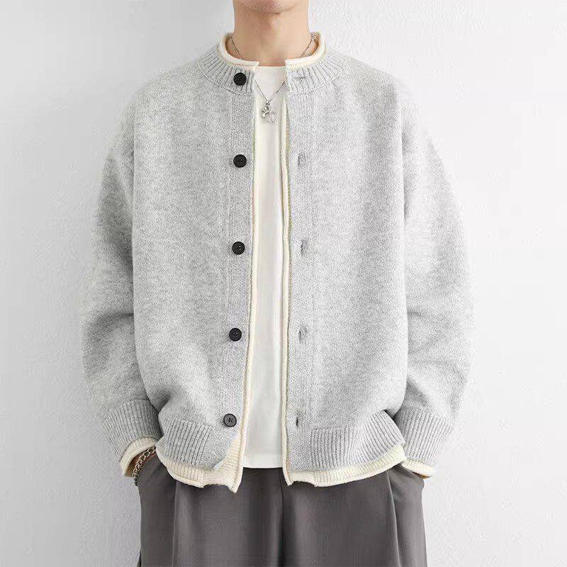 男士简约男半球毛线衣开衫带日系春秋季领高级感针织毛衣外套纽扣