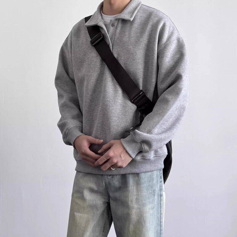 感氛围翻领上衣高级感衫卫衣宽松慵懒P简约长袖纯色日系OLO复古潮