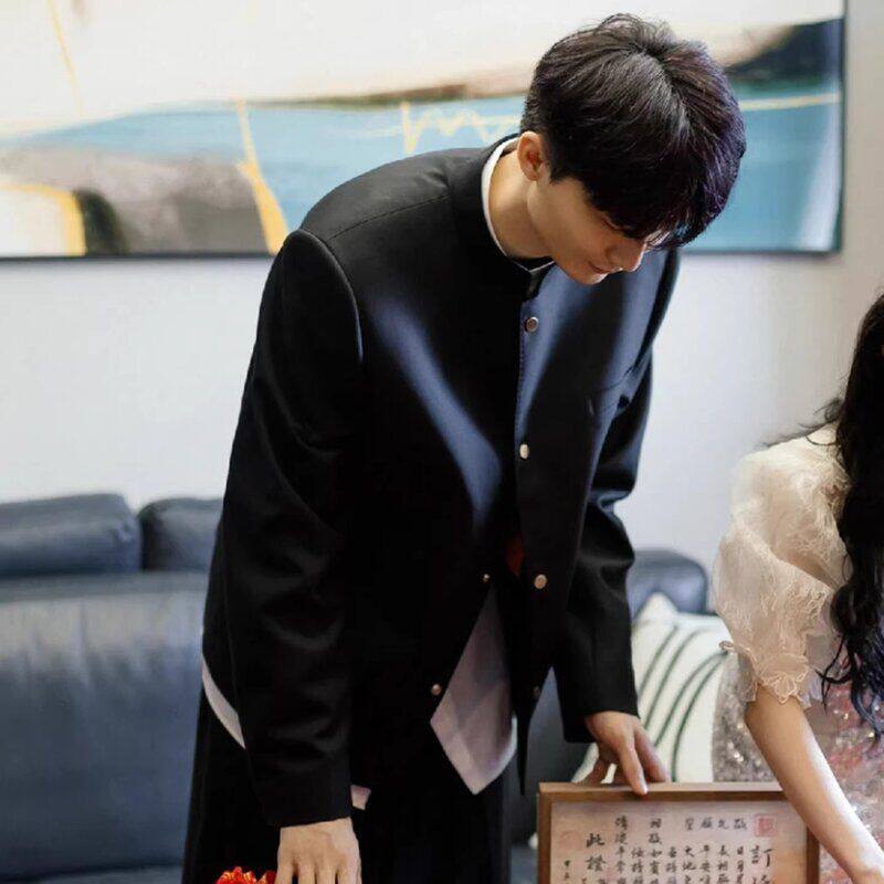 痞帅新郎订婚西服套装男士中山装新中式夹克婚礼新款2026高级立领