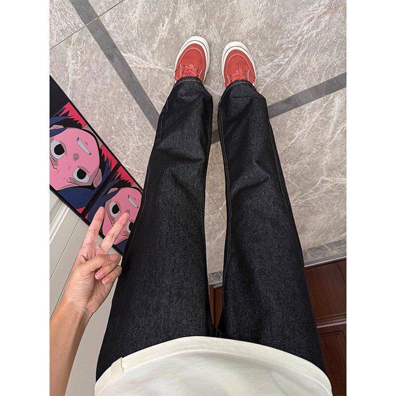 anfit男款le原牛微喇裤复古vibe直筒高腰美式牛仔裤裤子丹宁黑色c