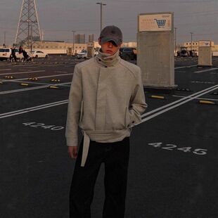 立领秋冬毛呢正肩外套夹克短款绑带可翻复古美式男款形态高级感多