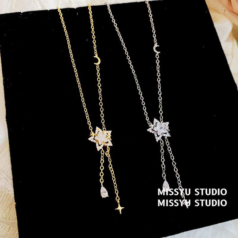芒时尚！星月星高级感锆石项链流苏吊坠项饰芒星星星百搭水滴轻奢