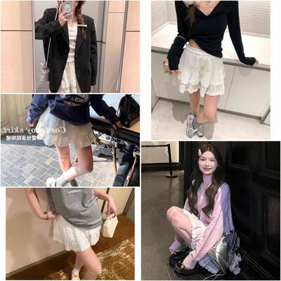白色蕾丝蛋糕短裙女2025春新款夏季高腰显瘦a字芭蕾风蓬蓬半身裙