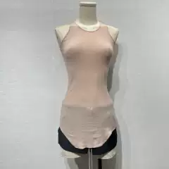 2024 Summer Dark R-Style O-Neck U-Shaped Hem Slim Fit Stretchy Ribbed Women's Casual Solid Color Tank Top