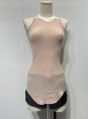 2024夏季暗黑R风O格U形下摆修身弹力贴身罗纹女士休闲纯色小背心