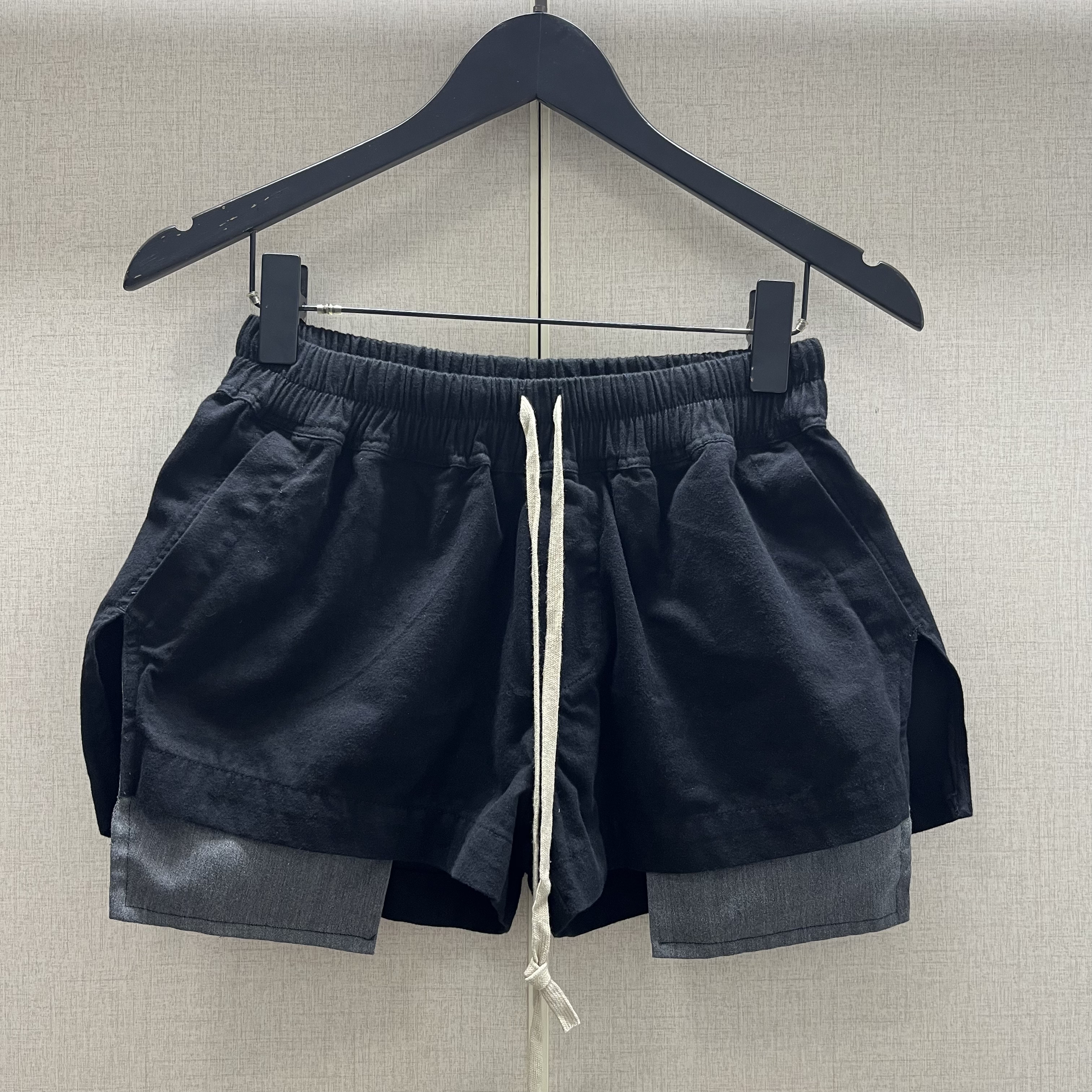 夏季暗黑风格RO松紧带抽绳开衩露口袋女士休闲裤猪显瘦纯色短裤