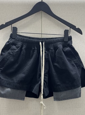 夏季暗黑风格RO松紧带抽绳开衩露口袋女士休闲裤猪显瘦纯色短裤