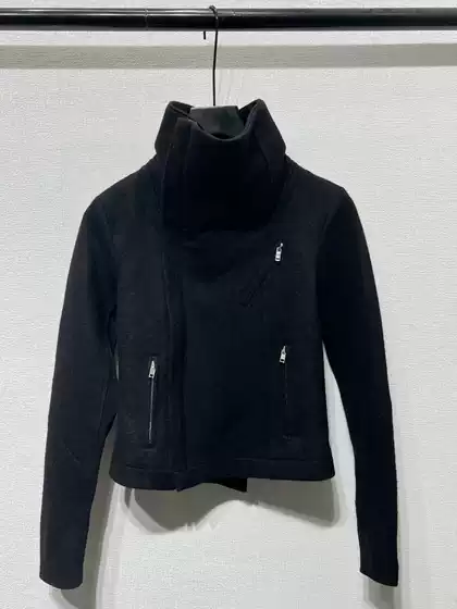 Autumn and Winter Dark R-Style Motorcycle Women's Slim Fit High-Neck Multi-Zip Pocket Short Woolen Jacket