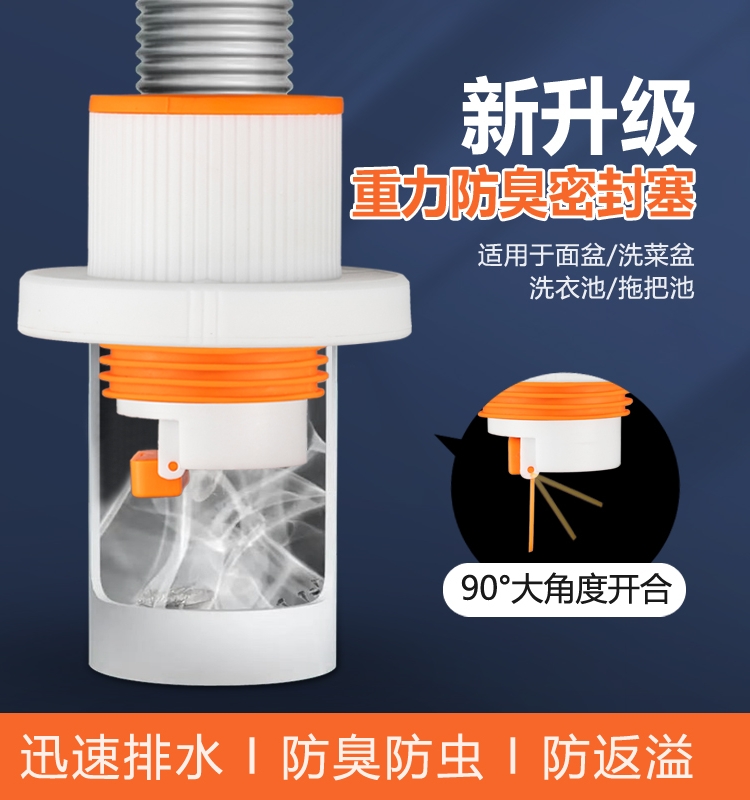 洗脸盆洗菜池洗衣机排水接头50/75管下水防臭防溢水大排量密封塞