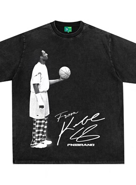 球星科比印花T恤水洗做旧美式vintage纯棉宽松短袖夏季情侣宽松潮