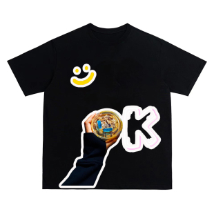 复古圆领高街休闲纯棉短袖 直喷透气印花美式 T恤潮 数码 咖啡ok美式