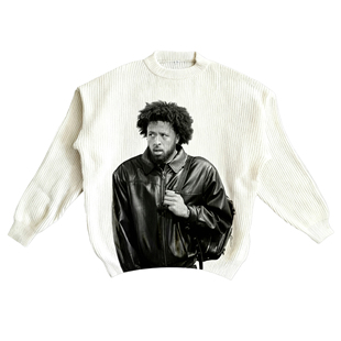 原创坎宁安数码直喷印花美式大印花秋冬保暖毛衣潮男女白色针织衫