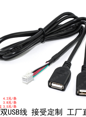 掌迅百变安卓大屏导航6针双路USB线6P双USB线材U盘数据尾线束插头