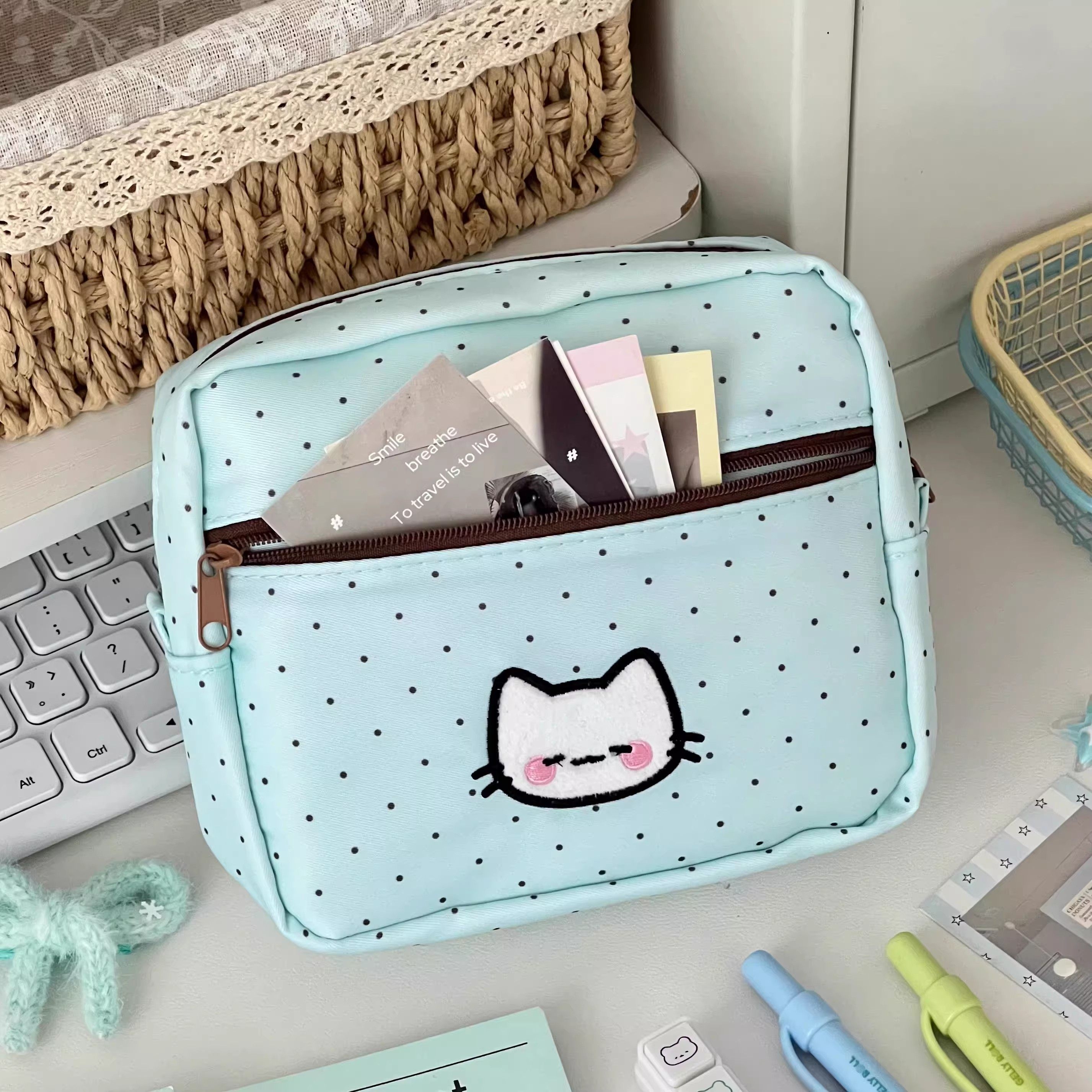 ins风薄巧波点小猫零钱包高颜值卡包证件收纳包便携卫生巾化妆包,模玩/动漫/周边/娃圈三坑/桌游,动漫背包/钱包/箱包,淘宝优惠券,粉丝福利购,淘宝优惠卷