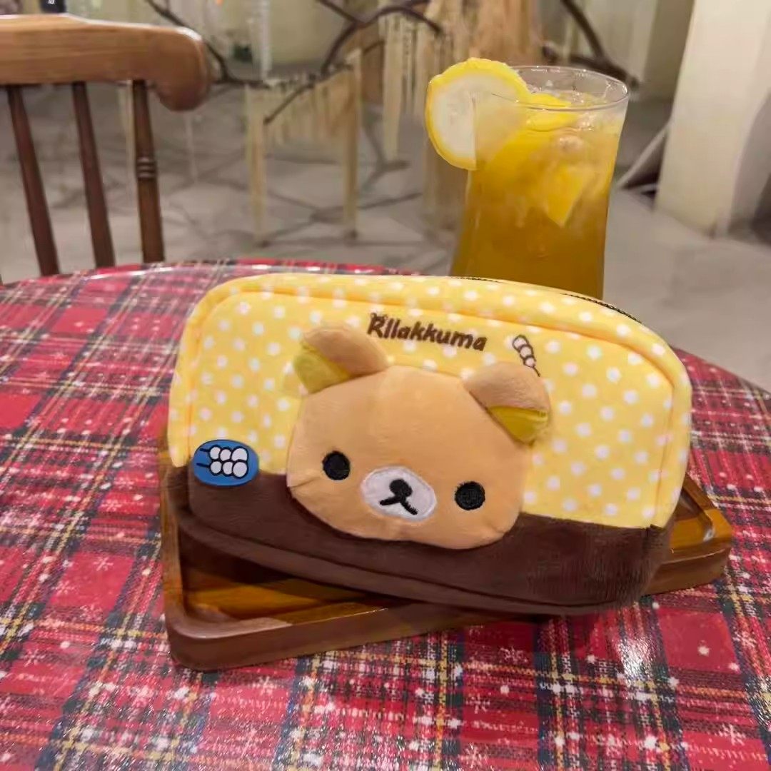 可爱立体轻松熊毛绒笔袋高颜值学生卡通大容量文具收纳袋铅笔盒