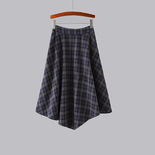 2025新款文气有腔调经典格纹不规则半身裙女冬款小众设计感A字裙