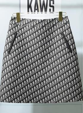 2024秋冬新款半裙A字裙口袋及膝中裙百搭品质半身裙字母提花短裙