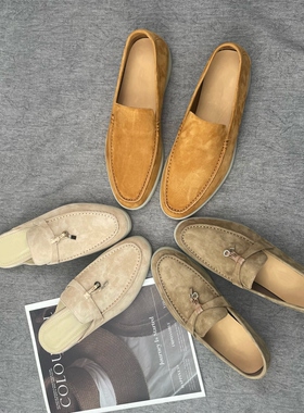 【渠道顶板】超软乐福鞋男女lp一脚蹬单鞋真皮平底休闲懒人情侣鞋