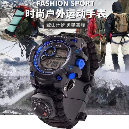 户外运动多功能防水伞绳手表指南针求生手表特种兵战术装备手链环