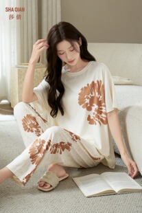 350166睡衣女春秋款莫棉短袖裤家居服套装可外穿