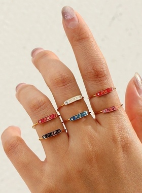 欧美跨境摩登流行mama指环饰品 不锈钢镀18K金滴油可调节妈妈戒指