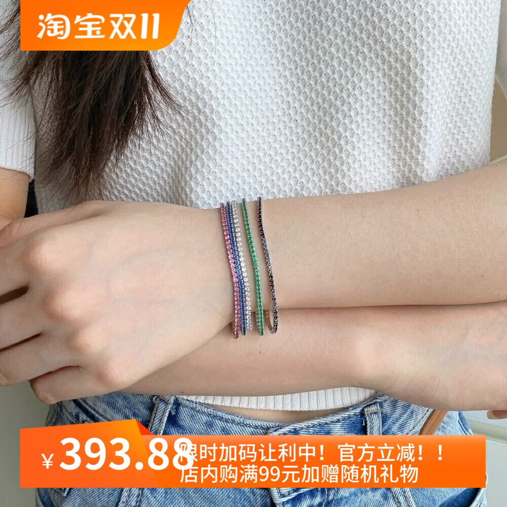 s925纯银手链女欧美爆款网球链单排镶钻锆石满钻手串手镯手饰品