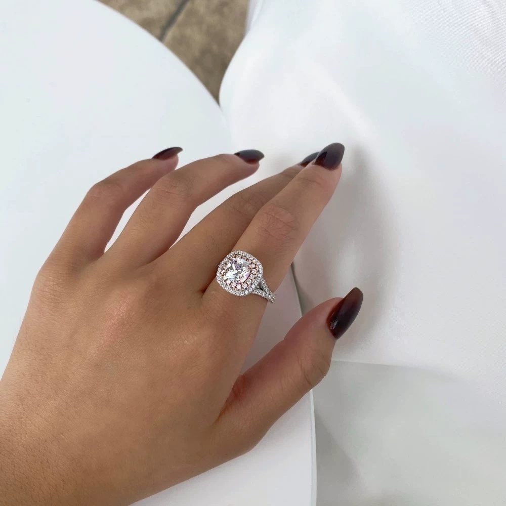 欧美S925纯银戒指电镀分金双色镶钻锆石仿真钻闪耀满钻戒指女